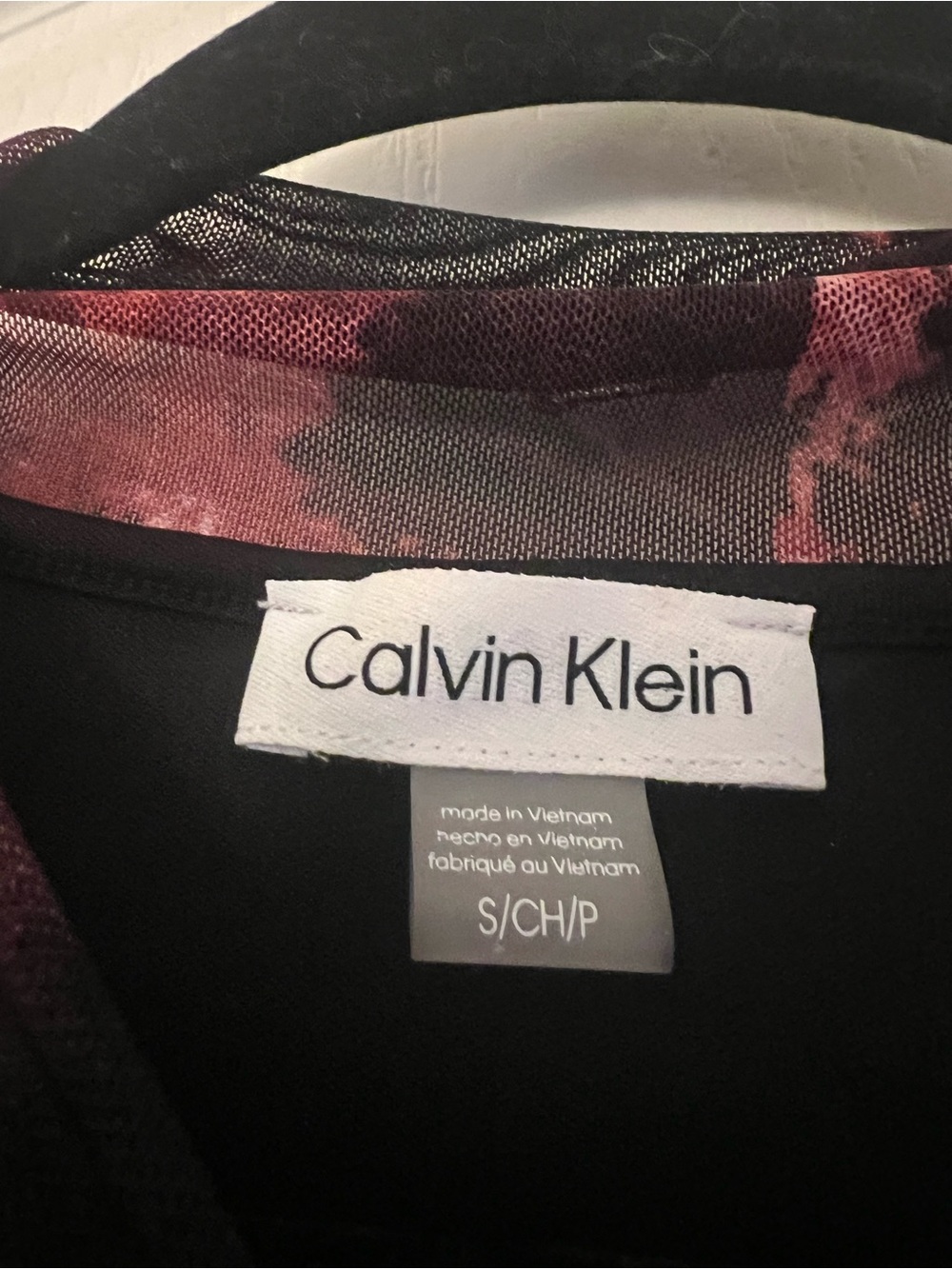 Calvin Klein Black Sweatshirt Top with Burgundy and Pink Mesh Trim